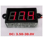 Digital voltmeter with red LEDs, 3.5 to 30 V, black case, 3-digit and 2-wire, waterproof